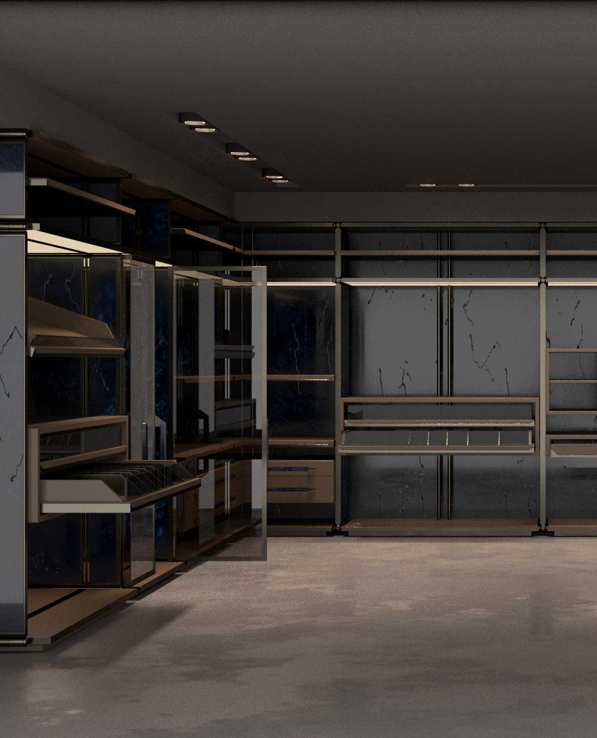 Walk in closet - Travertine with Chrome & Blue patina - Bespoke furniture 